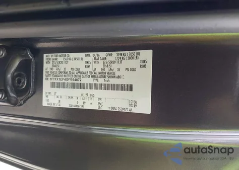 2016 Ford F-150 Xlt z USA, uszkodzony, nr VIN 1FTFX1EF4GFB94872